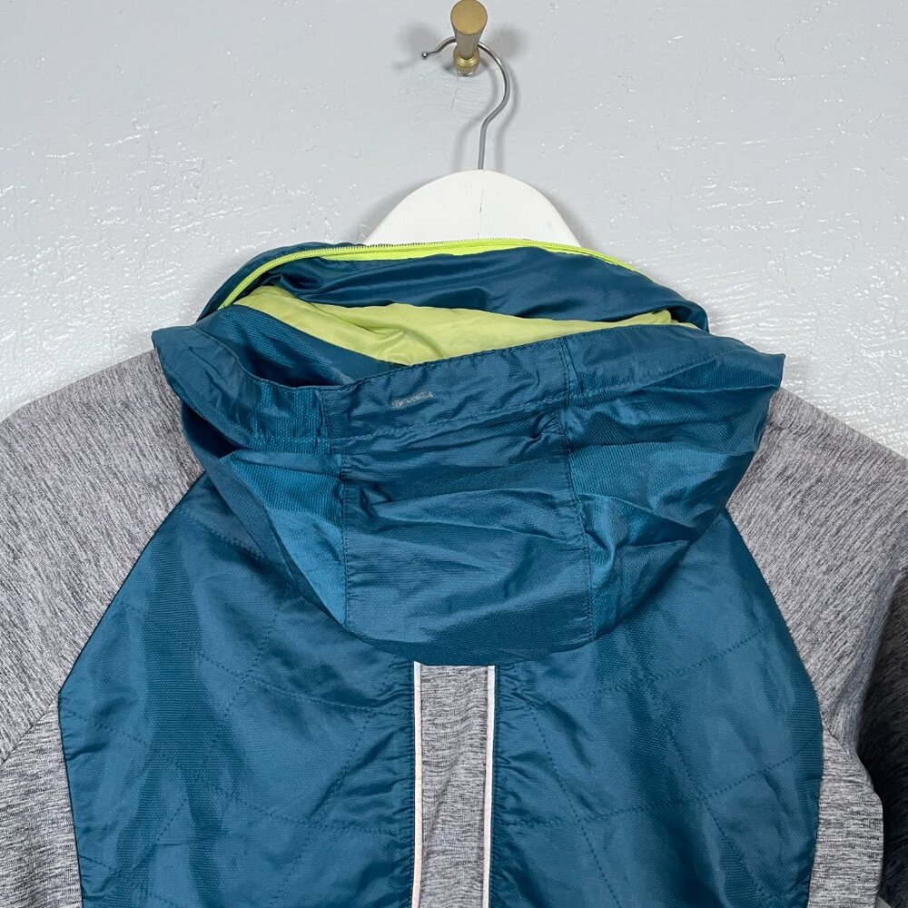 Title Nine Women S Gray Blue Willpower Running Jacket Full Zip Hooded Quilted - Picture 9 of 11